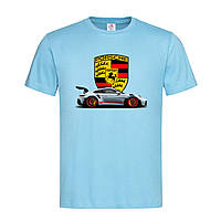 Голубая мужская/унисекс футболка С авто Порше на подарок (15-9-8-блакитний)