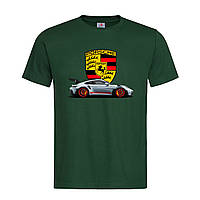 Темно-зеленая мужская/унисекс футболка С авто Порше на подарок (15-9-8-темно-зелений)