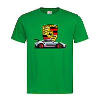Зеленая мужская/унисекс футболка С авто Порше на подарок (15-9-8-зелений)
