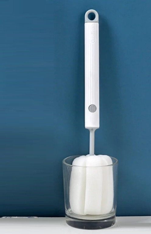 Губка-йоржик зі знімною змінною голівкою і довгою ручкою для миття пляшечок і склянок, фото 1