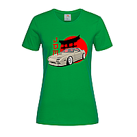 Зеленая женская футболка С принтом JDM car (15-11-1-зелений)