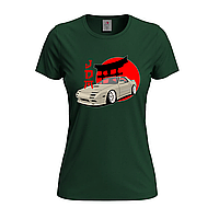 Темно-зеленая женская футболка С принтом JDM car (15-11-1-темно-зелений)