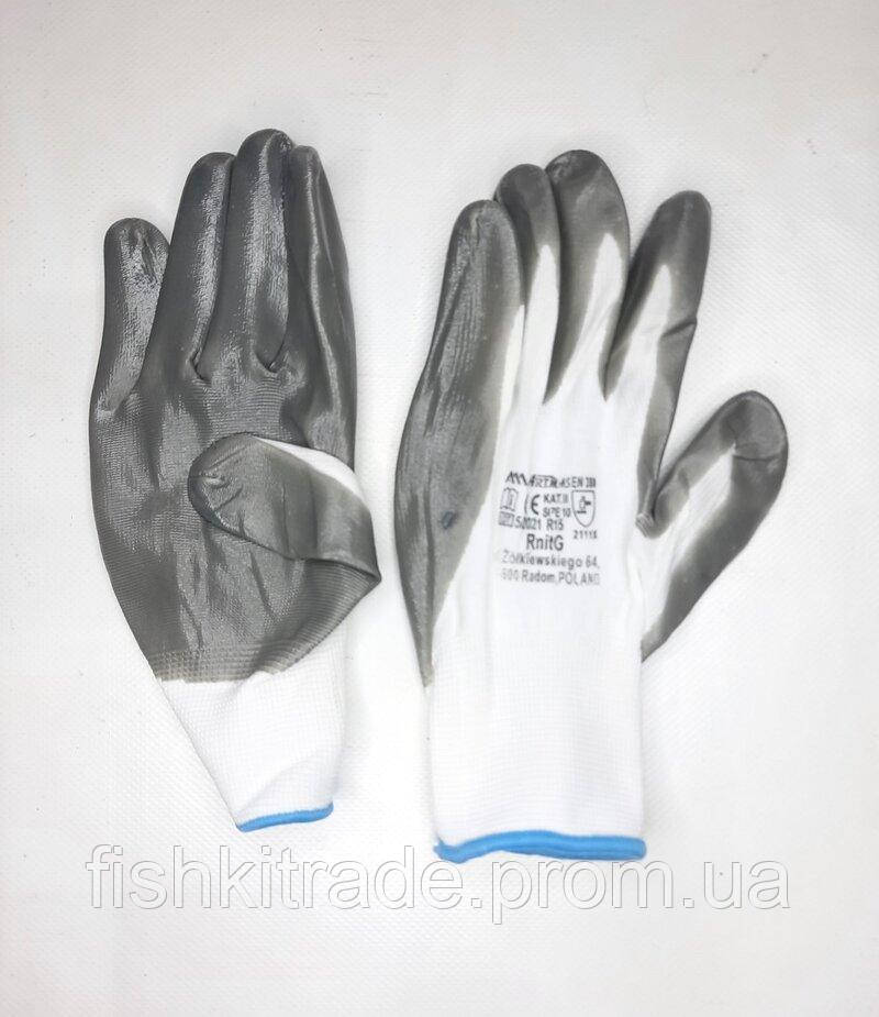 Перчатки робочі RnitG 2111X прогумовані маслобензостійкі сірий/білий l