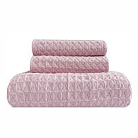Набор вафельных полотенец 3 в 1: 70 на 140 см, 2 шт - 34 на 72 см - для ванной, отелей, SPA, саун - Розовый