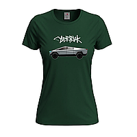 Темно-зеленая женская футболка Tesla cybertruk (15-12-3-темно-зелений)