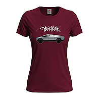 Бордовая женская футболка Tesla cybertruk (15-12-3-бордовий)