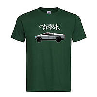 Темно-зеленая мужская/унисекс футболка Tesla cybertruk (15-12-3-темно-зелений)