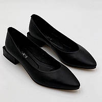 Туфли -лодочки женские молодёжные кожаные чёрные с острым носком Ilona код-(87/88)