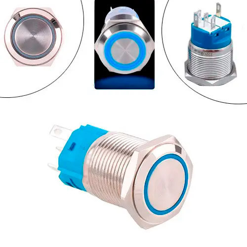 Кнопка 19мм поворотна, 9-24В, синій LED, 5pin, 19K-P11D