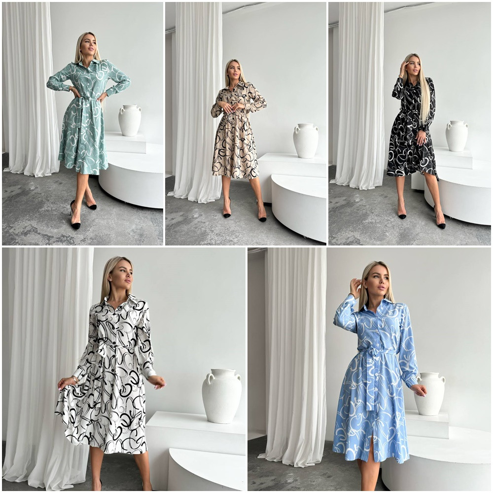 Плаття софт міді з довгими рукавами та поясом розміри норма