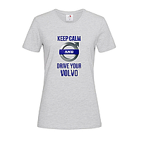 Светло-серая женская футболка Принт Drive your Volvo (15-13-1-світло-сірий меланж)