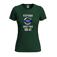 Темно-зеленая женская футболка Принт Drive your Volvo (15-13-1-темно-зелений)