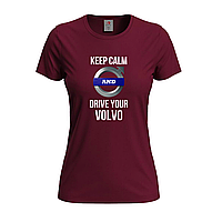 Бордовая женская футболка Принт Drive your Volvo (15-13-1-бордовий)