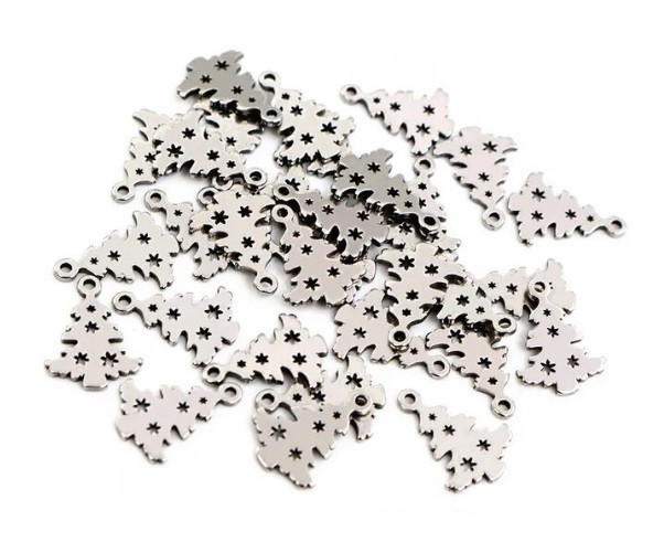 Подвеска Finding Кулон шарм круглий дерево новорічна ялинка Сталистий Нержавіюча сталь 12 мм x 9 мм 332010