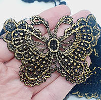 Аппликация кружевная Бабочка, 5*7 см, цвет-черный+золото, шт