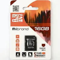 Карта памяті Mibrand microSDHC 16GB Class 10 UHS-I +SD-адаптер(MICDHU1/16GB-A)