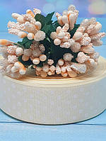 Репсова стрічка у білий горох 2,5 см, колір- молочний, Бобіна, Молочний