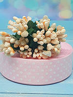 Репсова стрічка у білий горох 2,5 см, колір- світло-рожевий, Бобіна, Світло-рожевий