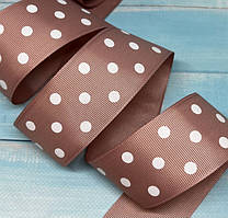 Репсова стрічка в горох 4 см, колір-пудра, метр, Пудровий