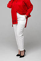 Белые классические зауженные льняные брюки с небольшим отворотом батал с 56 по 62 размер