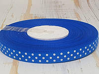 Репсовая лента в горох 1 см, цвет синий, метр