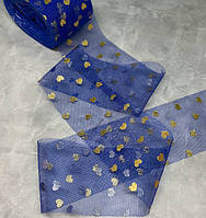 Фатин 6 см- Золоте сердце, колір -синій, метр