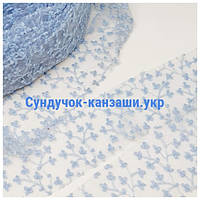 Фатин з вишивкою 6 см, колір-блакитний, відрізок 1 м