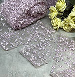 Фатинова стрічка (фатин) з вишивкою, ширина 6 см, блідий-бузок, метр, Бузковий, фото 2