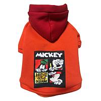 Худи для собак Orange Smile Mickey оранжевое с красным капюшоном,