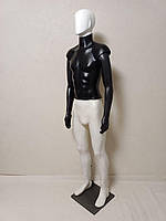 Манекен мужской с белой головой черным торсом и белыми ногами (на ПВХ подставке) безликий