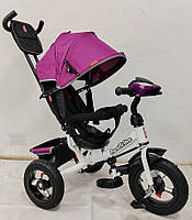 Детский велосипед-коляска трёхколёсный 3390 / 40-055 "Best Trike" ФАРА С USB, надувные колёса, ровер Фиолетовый