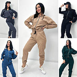 Стильний спортивний костюм жіночий прогулянковий весна-осінь вельвет, бежевий, сірий, синій, чорний, зелений