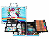 Детский набор для рисования и творчества в двухъярусном чемоданчике Единорог 145 предметов Голубой