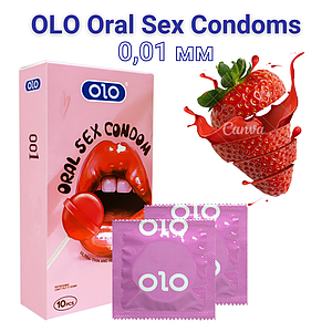 Презервативи Olo Oral sex condoms 0,01мм зі смаком полуниці оральні ультратонкі 10 штук