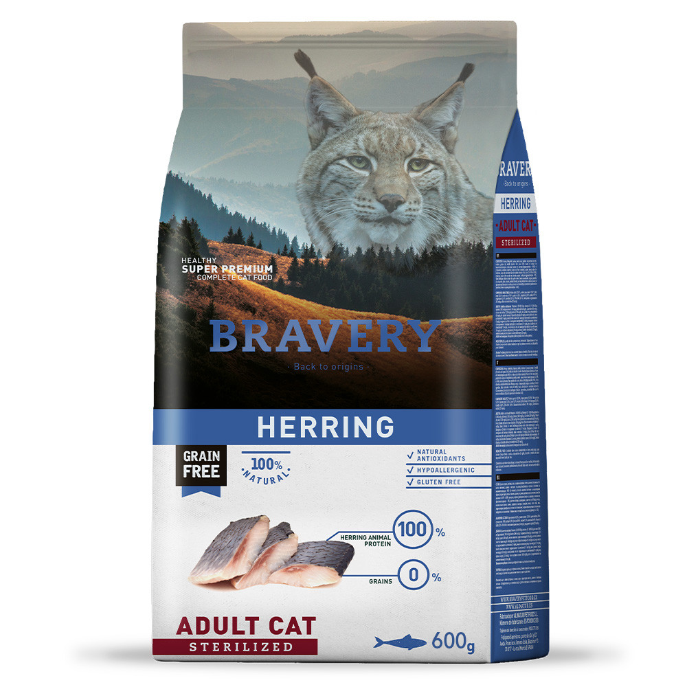 Беззерновий корм для стерилізованих котів з оселедцем BRAVERY Herring Adult Cat Sterilized 600 г, фото 1