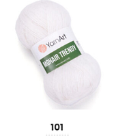 Нитки пряжа для вязания мохеровая MOHAIR TRENDY YARNART Мохер Тренди ЯрнАрт № 101 - белый