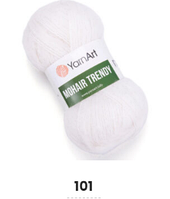 Нитки пряжа для в'язання мохерова MOHAIR TRENDY YARNART Мохер Тренді ЯрнАрт № 101 - білий