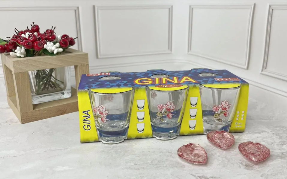 Набір скляних стопок Helios Gina Квіти для горілки 50 мл 6 шт (8243)