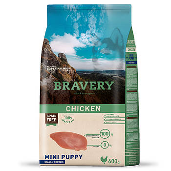 Сухий корм для цуценят дрібних порід із куркою Bravery Chicken Mini Puppy 600 г