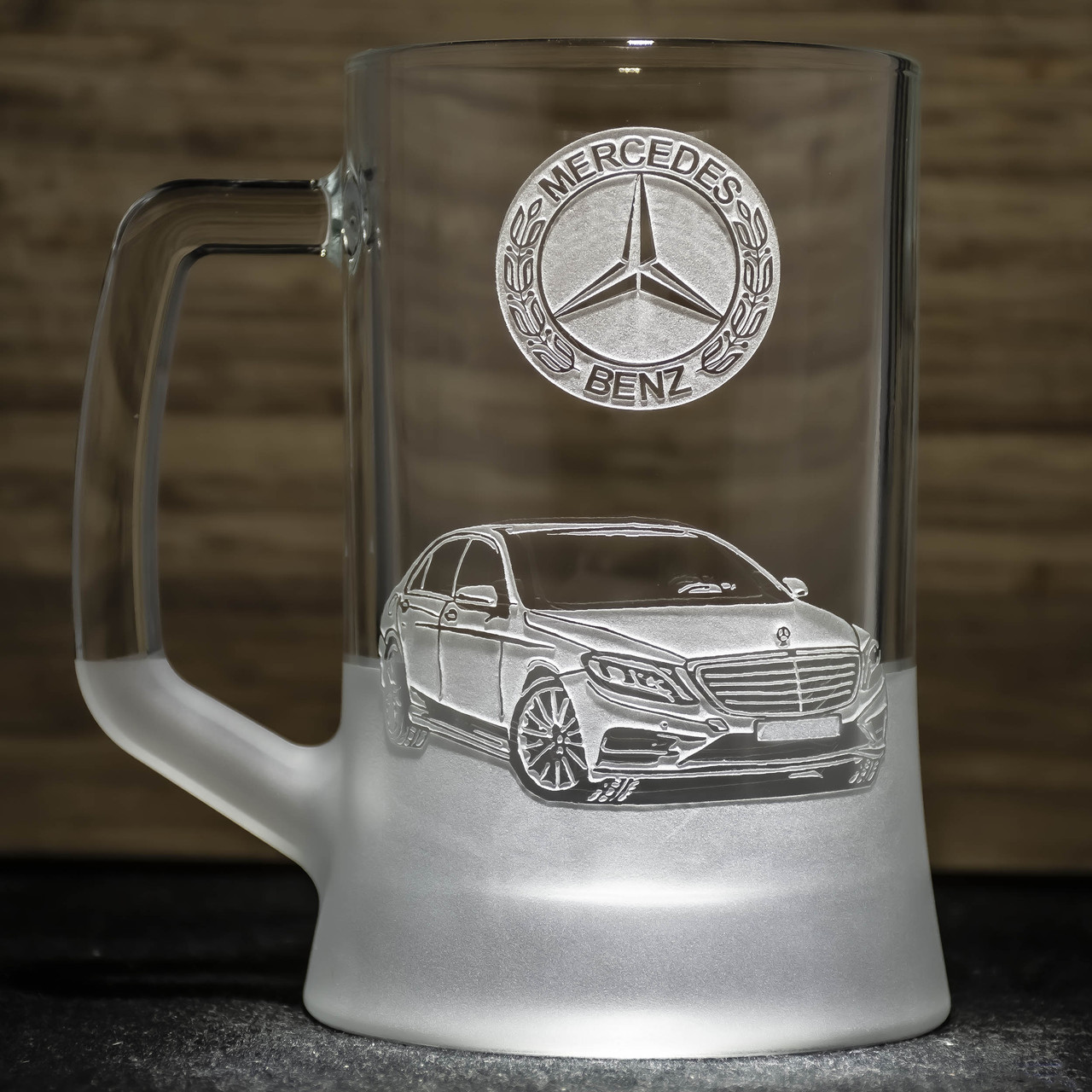 Пивний келих з гравіюванням автомобіля Merсedes S-class - подарунок для водія та автомобіліста, фото 1