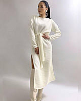 Трикотажне довге плаття Довге біле плаття з розрізом Світле тепле плаття