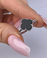 Срібне кільце каблучка Конюшина з оніксом