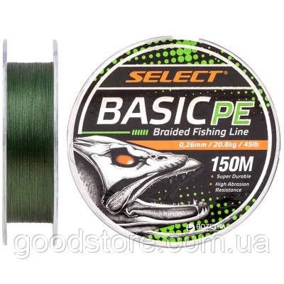 Шнур Select Basic PE 150m Dark Green 0.26mm 45lb/20.8kg (1870.18.74) - оригінал, фото 1