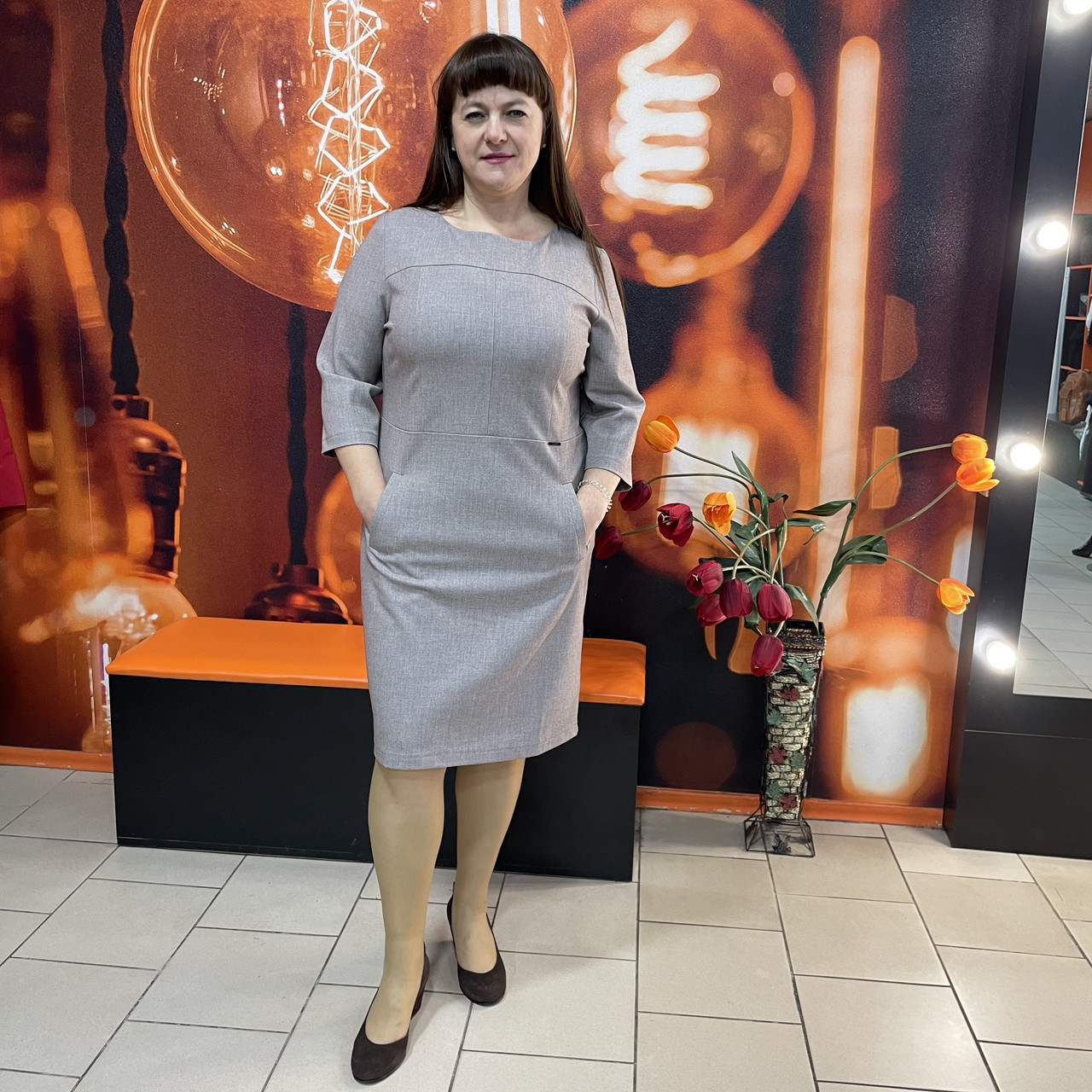 СукняJ.LONDON віскоза стрейч рукав 3/4 дві кишені 48 бежева, фото 1