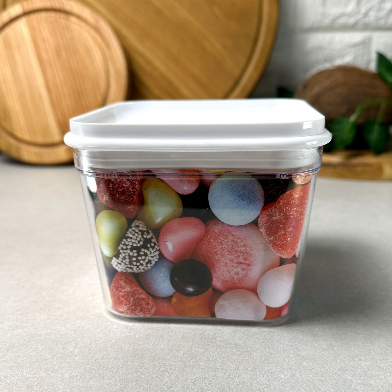 Квадратний контейнер для сипучих продуктів 0.6 л Фікс Алеана біла кришка