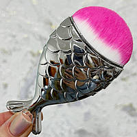 Кисть рыбка для макияжа / удаления пыли (Серебро с розовым ворсом)