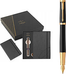 Набір Parker ручка чорнильна INGENUITY Black Lacquer GT FP F + блокнот Parker + в подарунковій упаковці GIFT24 (60011b24)