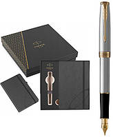 Ручка Parker чернильная SONNET 17 Stainless Steel GT FP F + блокнот Parker + под. упаковке GIFT24 (84111b24)