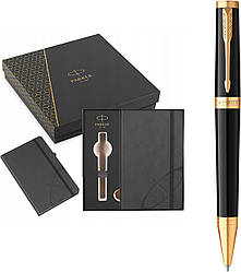 Набір Parker ручка кулькова INGENUITY Black Lacquer GT BP + блокнот Parker + в подарунковій упаковці GIFT24 (60032b24)