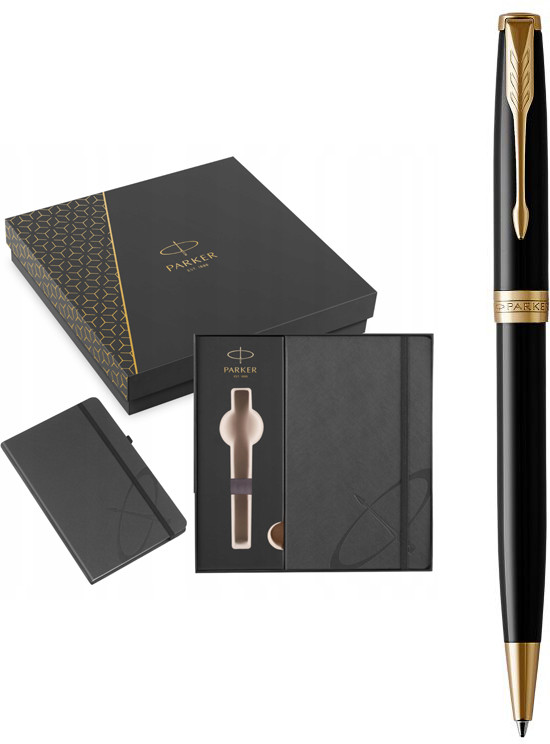 Набір Parker ручка кулькова SONNET 17 Black Lacquer GT BP + блокнот Parker + в подарунковій упаковці GIFT24 (86032b24)